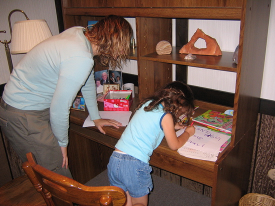 Then Heather helped her write goodbye and thank you notes to everyone. BYE!