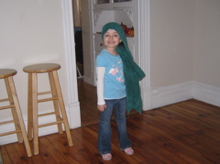 She is such a big girl... her hair wrapped in a towel after her bath.