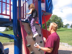 Off to the park... she climbed the rock wall like a pro.