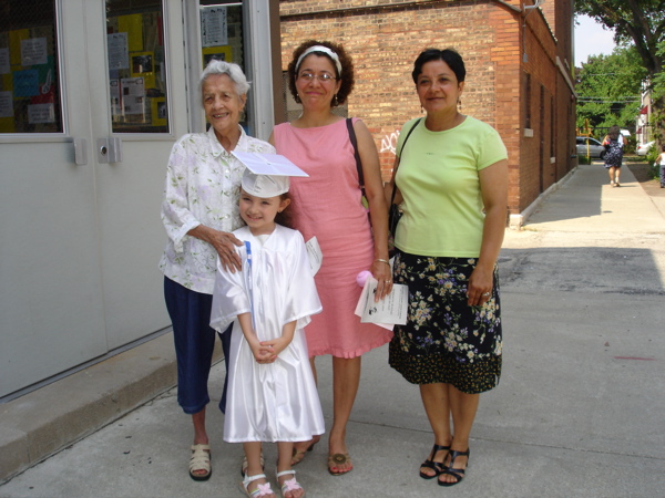 With her great grandmother, aunt, and grandma.