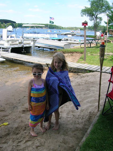 With her second cousin Courtney on her final day of swimming.