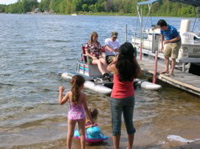 Miguel and Kate explored the lake on the paddle boat. 