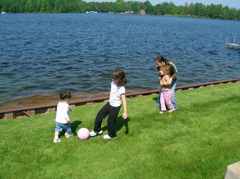 The girls playing soccer