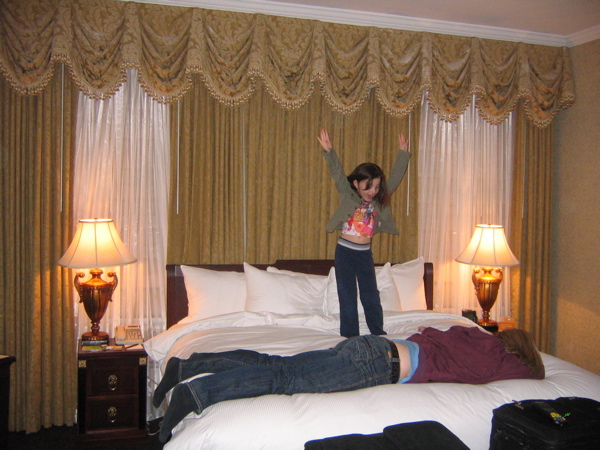 Have to love a big hotel bed for wrestling.