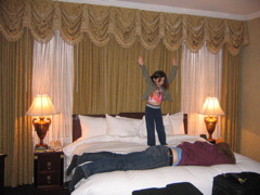 Have to love a big hotel bed for wrestling.