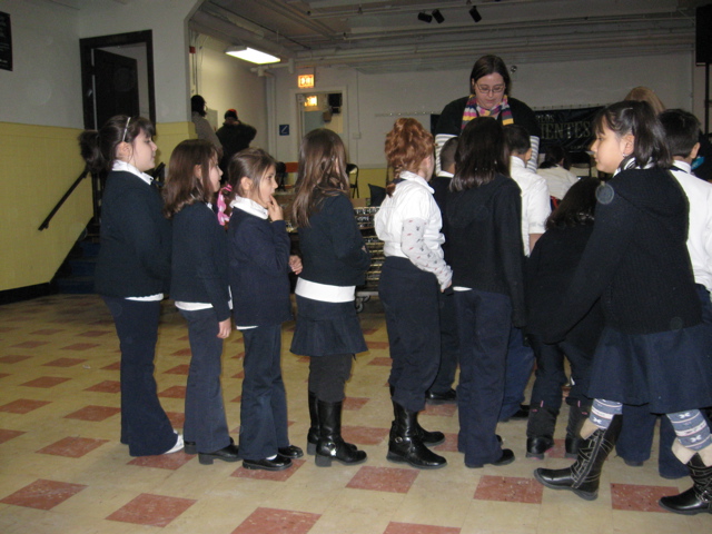 Her class coming into the gym. 