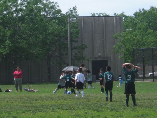 She played some left fullback (my position) and forward. She wanted to play goalie again.