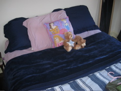 She made her bed, she loves her Disney pillow, thanks grandma Coates! 