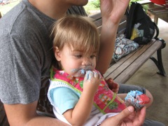 Zoe enjoying some birthday cake (cupcake actually)