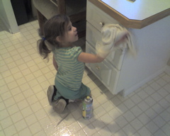 Valerie... I guess her new thing is cleaning everything. Good habit.