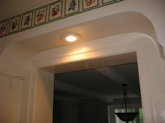 Recessed lights and pass through to Family Room.