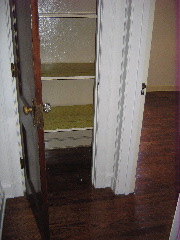 Linen closet in hallway - deep shelves. 