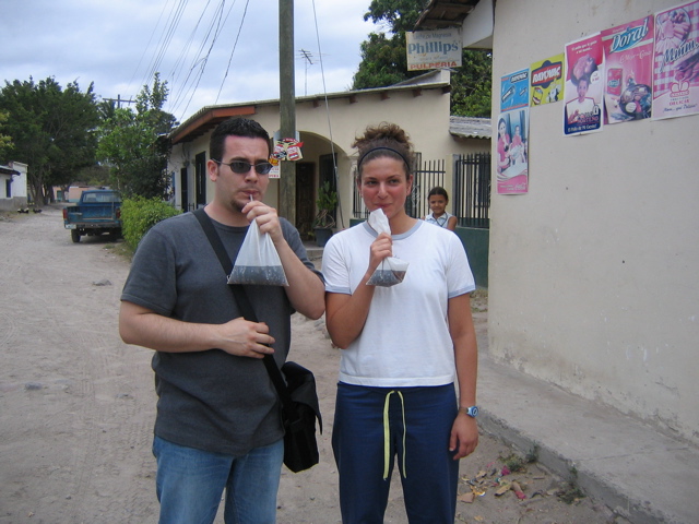 Mari had her first coke in a bag. 