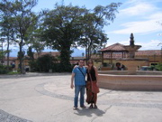 Sarah and I in front of the fountain in the plaza. 