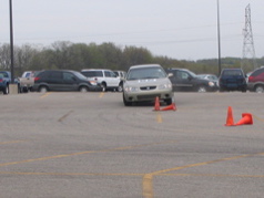 The dreaded cone that killed my best time... the finish line is just to the right of the photo (see skid marks)